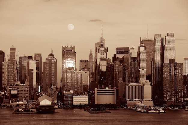 Super Moon over Midtown Manhattan in BW at sunset