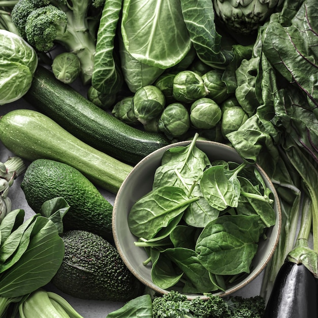 Superfood background with green vegetables