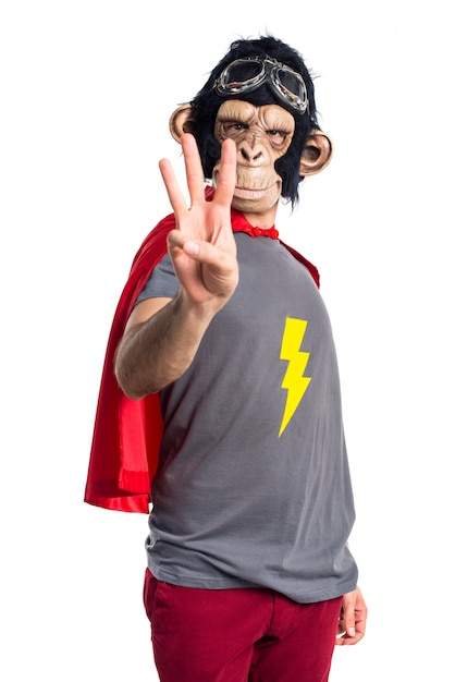 Superhero monkey man counting three