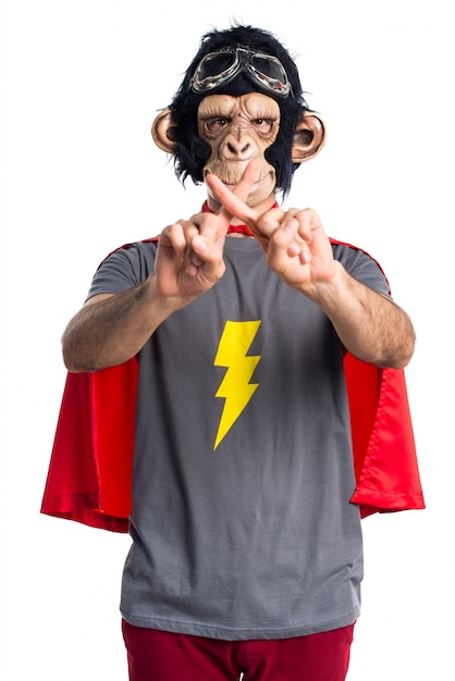 Superhero monkey man doing NO gesture