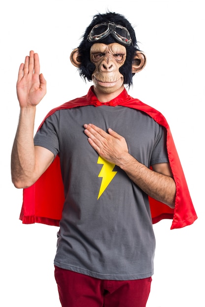 Superhero monkey man doing an oath