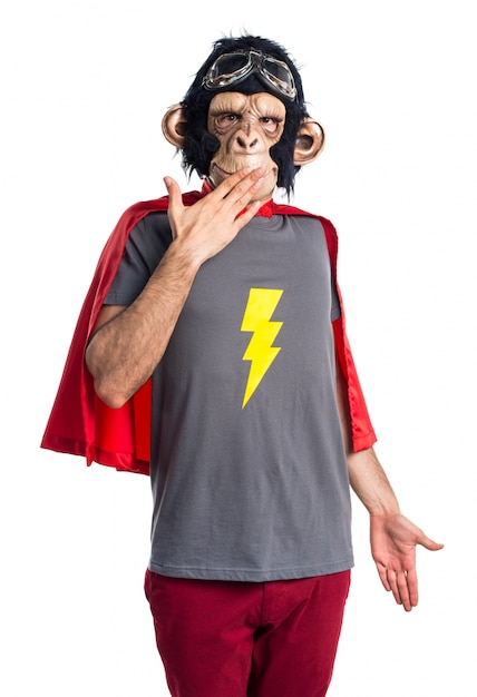 Superhero monkey man doing surprise gesture