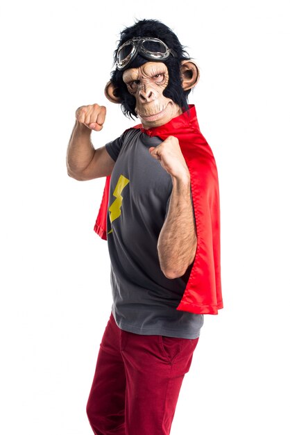 Superhero monkey man giving a punch