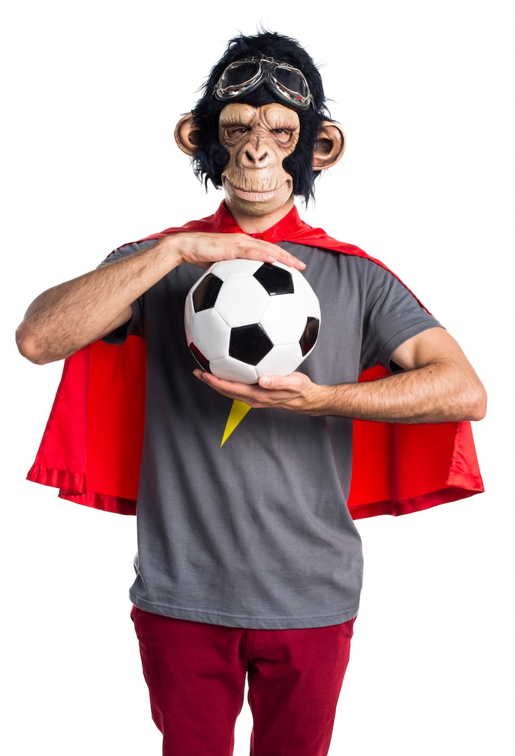 Free Photo superhero monkey man holding a soccer ball