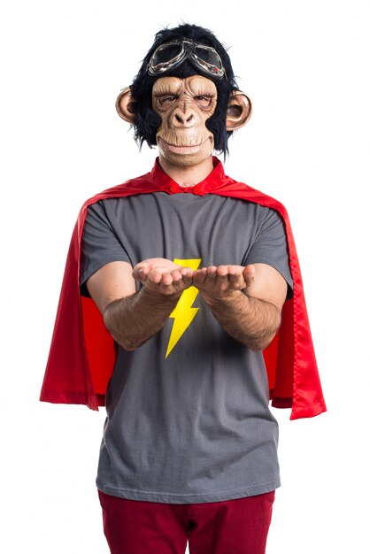 Superhero monkey man holding something