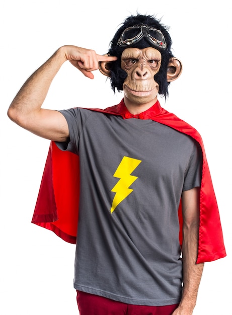 Superhero monkey man making crazy gesture