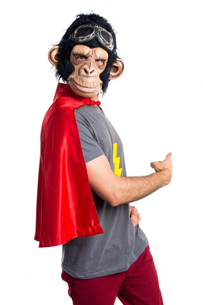 Superhero monkey man pointing back