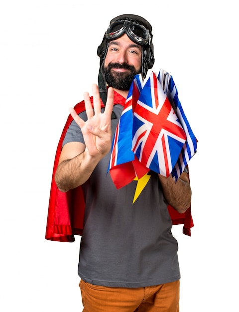 Superhero with a lot of flags counting four