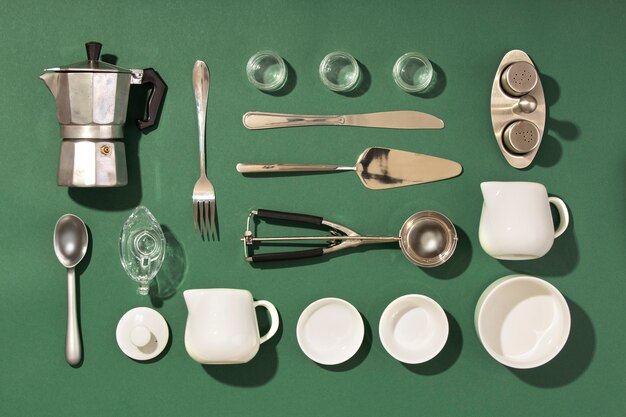 Supplies arrangement with green background