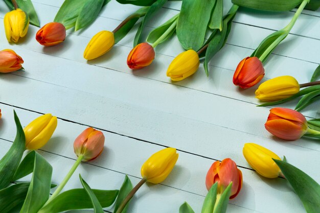 Surface with decorative tulips