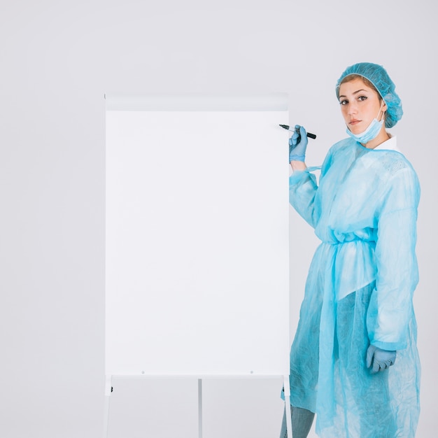 Surgeon with marker and whiteboard