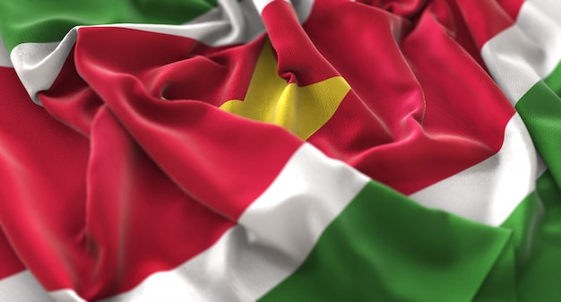 Free photo suriname flag ruffled beautifully waving macro close-up shot