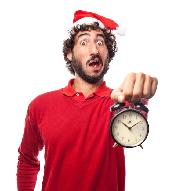 Surprised guy showing his clock