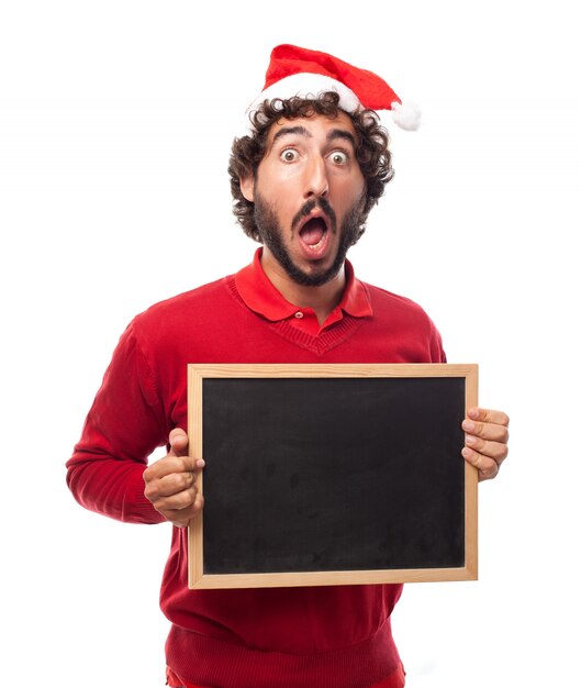 Surprised guy with a blackboard
