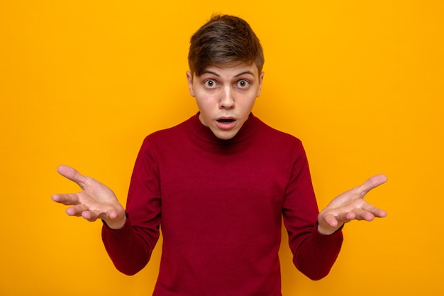 Free photo surprised young handsome guy wearing red sweater