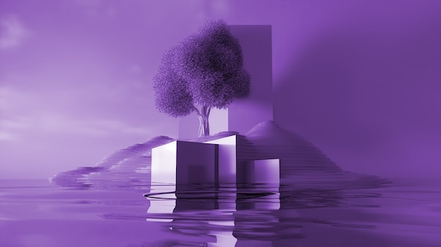 紫色のトーンでシュールで夢のような風景の壁紙