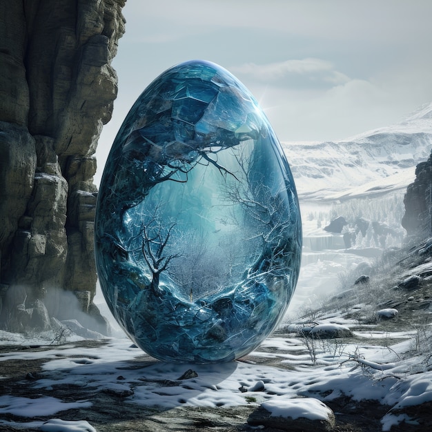 Free photo surreal easter egg with fantasy world landscape