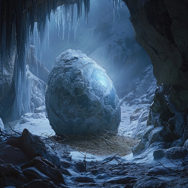 Surreal easter egg with fantasy world landscape