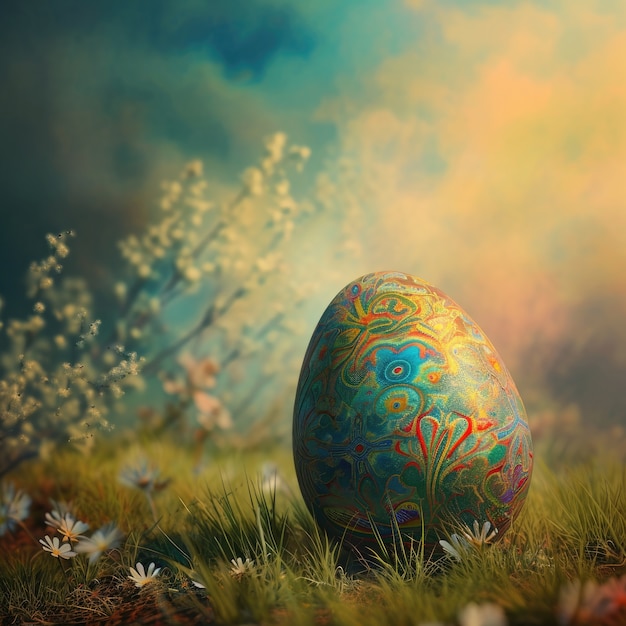 Free photo surreal easter egg with fantasy world landscape