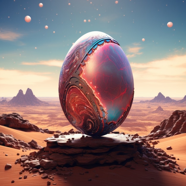 Сюрреалистическое пасхальное яйцо с пейзажем фантастического мира