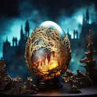 Free photo surreal easter egg with fantasy world landscape