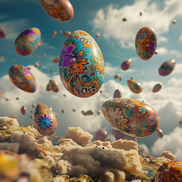 Free photo surreal easter eggs with fantasy world landscape