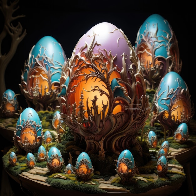 Free photo surreal easter eggs with fantasy world landscape