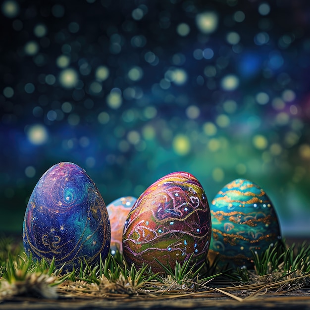 Foto gratuita uova di pasqua surreali con paesaggi di mondo fantastico