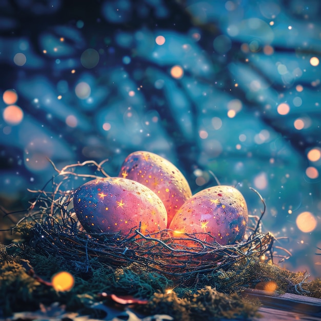 Free photo surreal easter eggs with fantasy world landscape