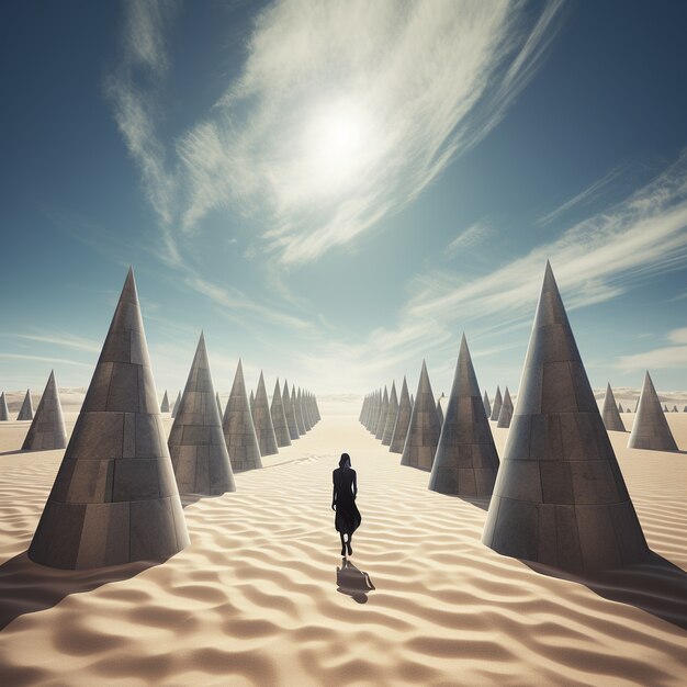 Surreal geometric shapes in the barren desert