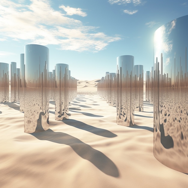 황량 한 사막 의 초현실적 인 기하학적 형태