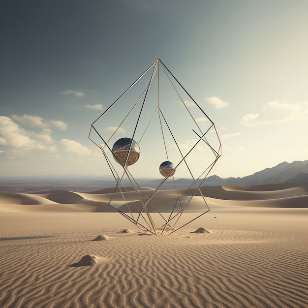 Free photo surreal geometric shapes in the barren desert