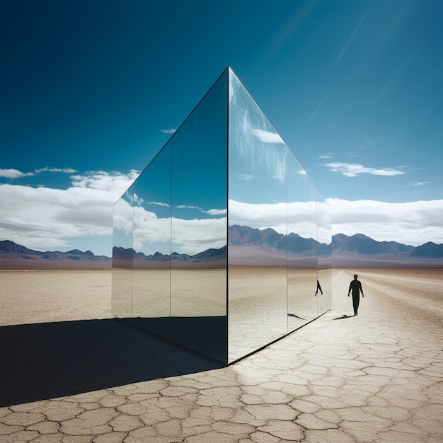 Free photo surreal geometric shapes in the barren desert