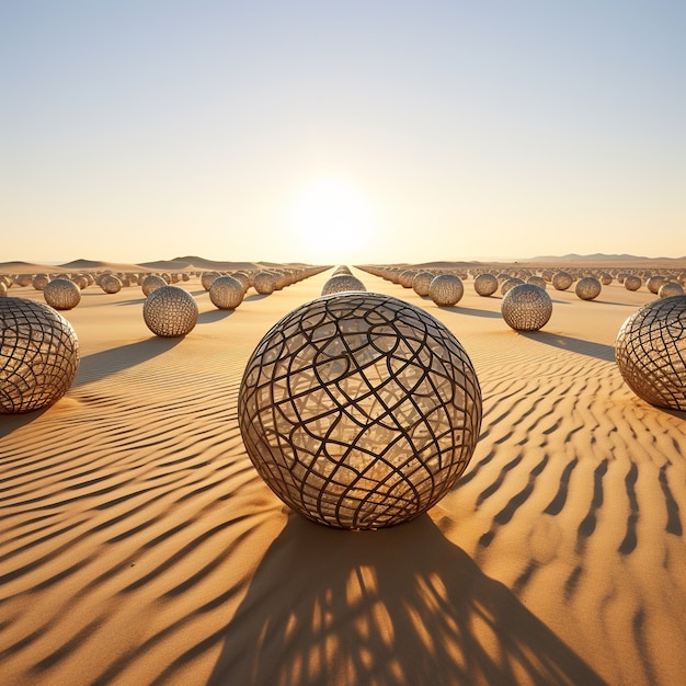 Free photo surreal geometric shapes in the barren desert