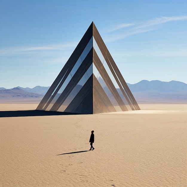 Free photo surreal geometric shapes in the barren desert