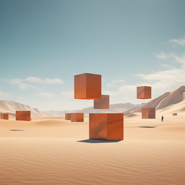Free photo surreal geometric shapes in the barren desert