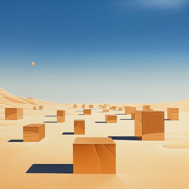 Free photo surreal geometric shapes in the barren desert