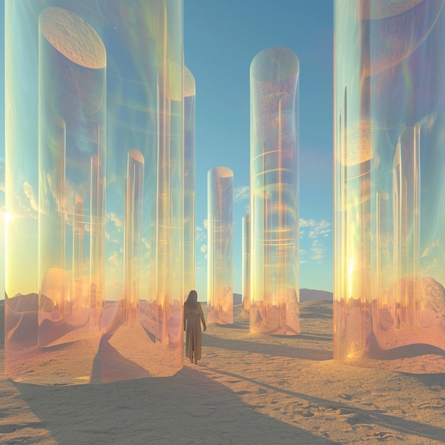 surreal geometric shapes in the barren desert