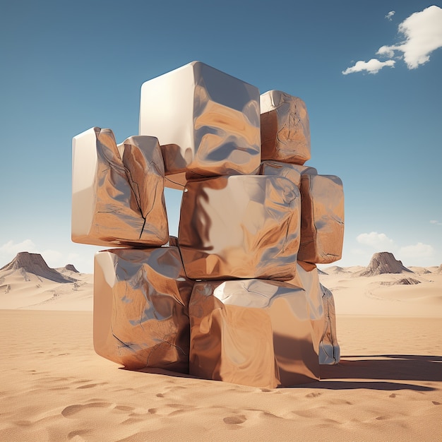 Free photo surreal geometric shapes in the barren desert