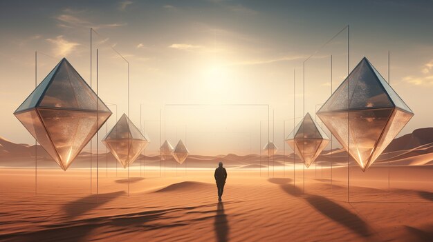 Surreal geometric shapes in the barren desert