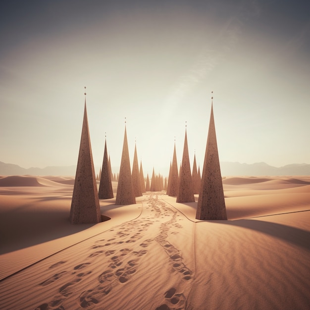 Free photo surreal geometric shapes in the barren desert