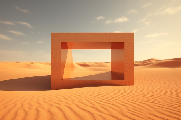 Free photo surreal geometric shapes in the barren desert