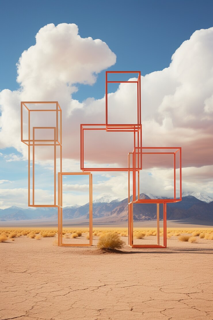 Free Photo surreal geometric shapes in the barren desert