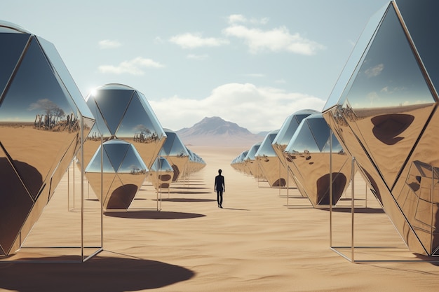 Бесплатное фото Сюрреалистические геометрические формы в бесплодной пустыне