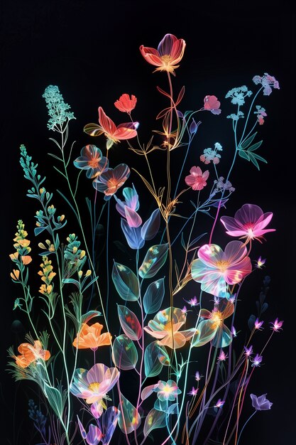 surreal neon tropical flowers