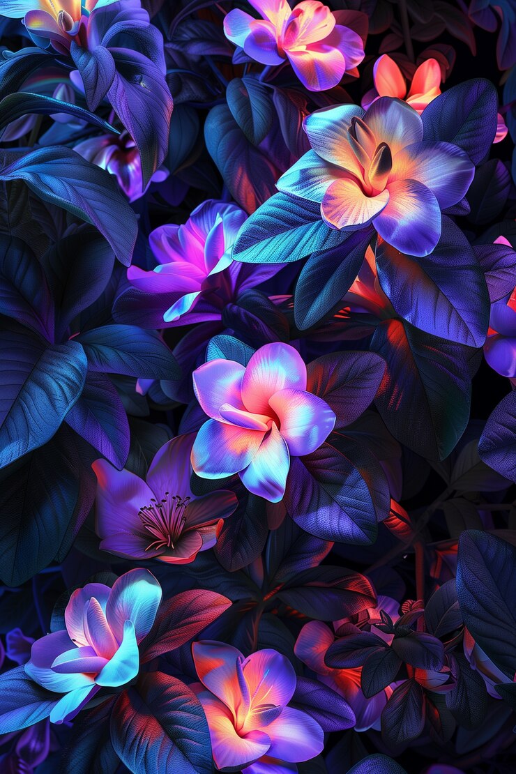 Free Photo surreal neon tropical flowers