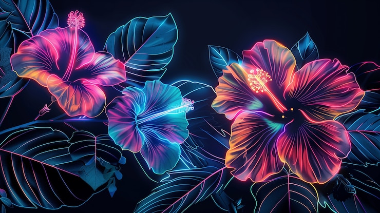 無料Photo 超現実的なネオン熱帯の花