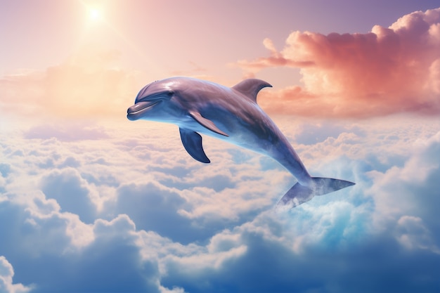 Free photo surreal rendering of dolphin among clouds