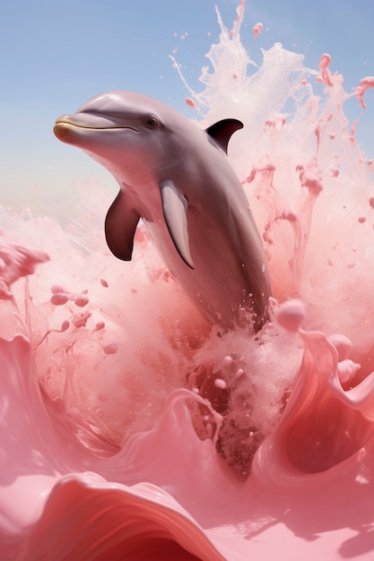 Free photo surreal rendering of dolphin in colorful water