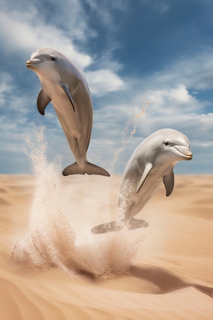 砂漠のイルカの超現実的な表現